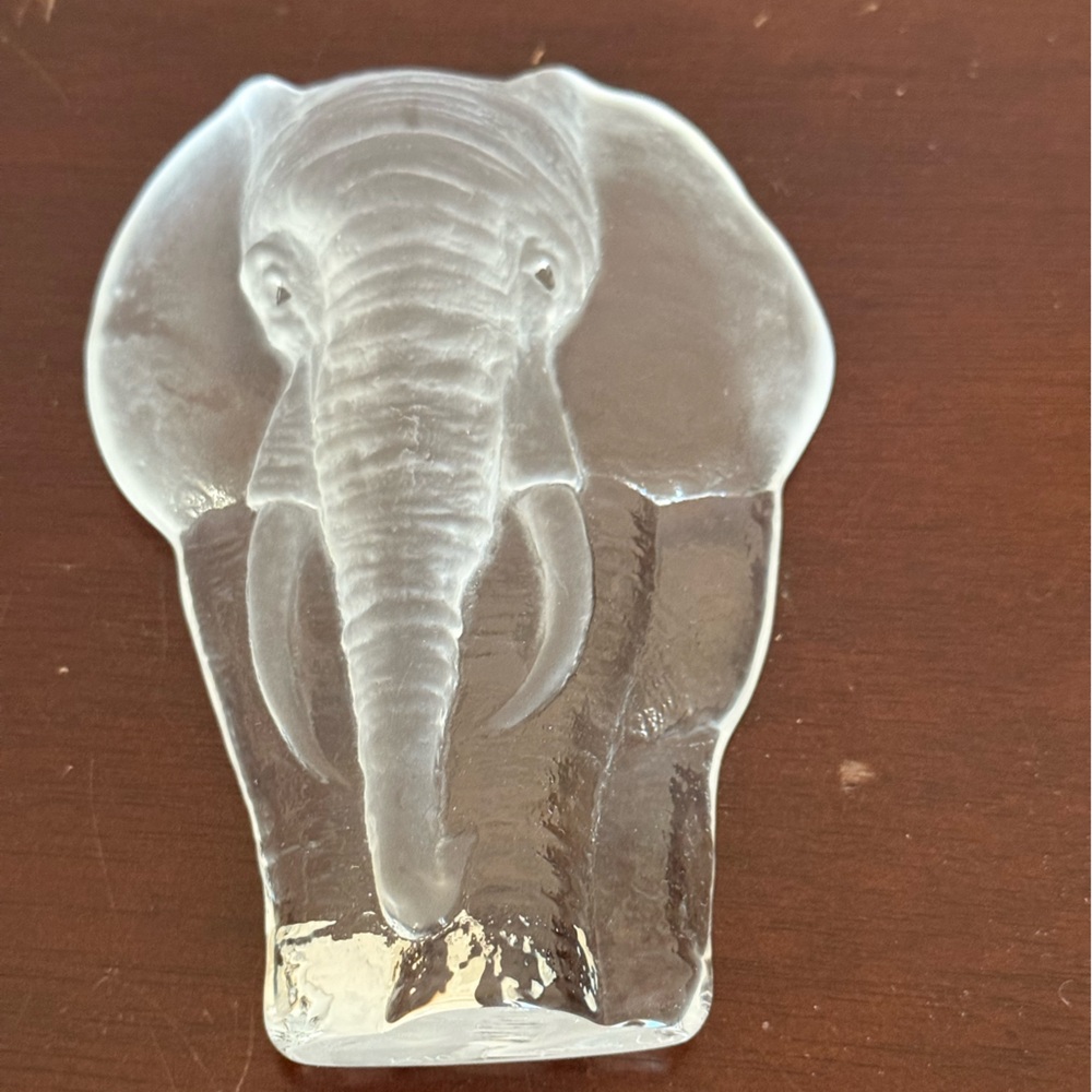 Mats Jonasson Lead Crystal Elephant Figure Paper Weight Signed Bookend 6" Sweden